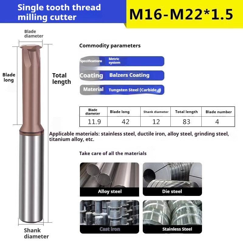 6032 60 degree thread milling cutter single thread, three threads, full thread CNC machining center tungsten steel alloy coated milling cutter can be customized Shandong Denso Pricision Tools Co.,Ltd.